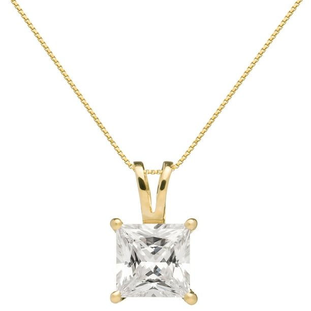 1.75 Ct Princes Cut Brilliant Diamond Pendant Solid 14k Yellow Gold 16" Necklace 